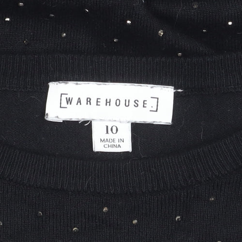 Warehouse Women's Black Studded Pullover Jumper Size 10