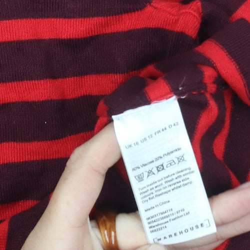Warehouse Women's Red Striped Pullover Jumper Size 16