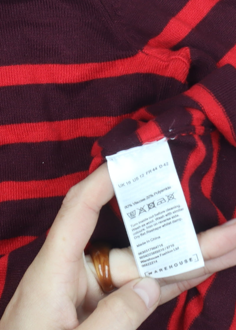 Warehouse Women's Red Striped Pullover Jumper Size 16