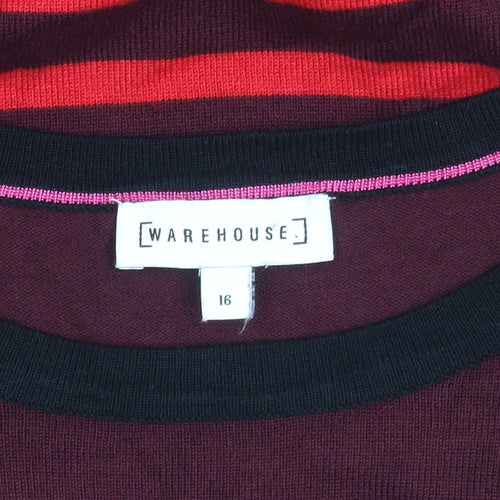 Warehouse Women's Red Striped Pullover Jumper Size 16