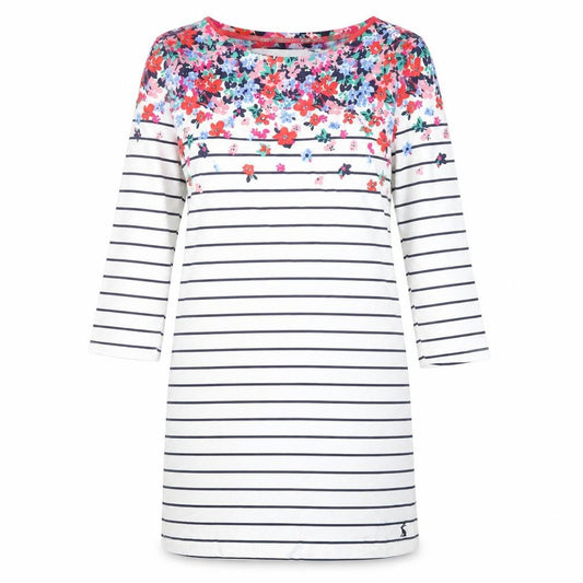 Front view of Joules Women's Multicoloured Floral Stripe Dress, size 10