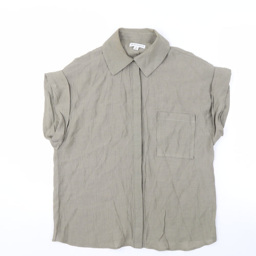 Warehouse Women's Beige Button-Up Shirt, Size 8