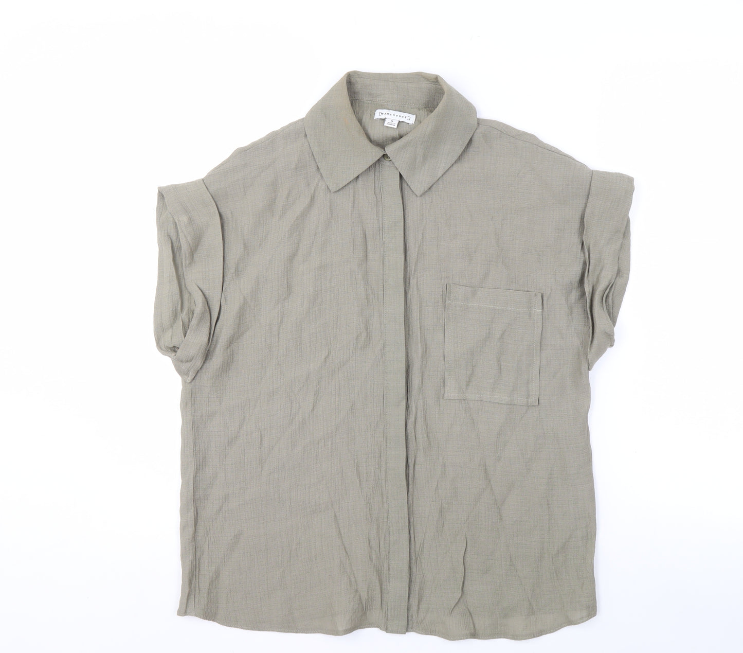 Warehouse Women's Beige Button-Up Shirt, Size 8