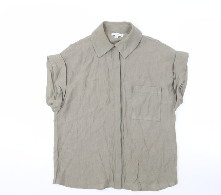 Warehouse Women's Beige Button-Up Shirt, Size 8