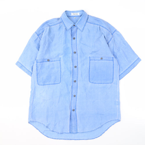 Faconi Men's Blue Silk Short Sleeve Shirt - Size S