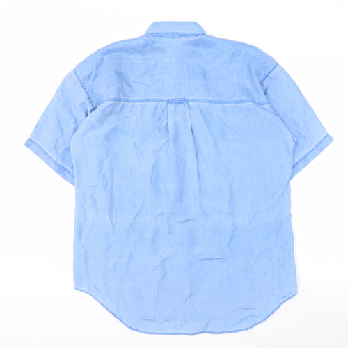 Faconi Men's Blue Silk Short Sleeve Shirt - Size S