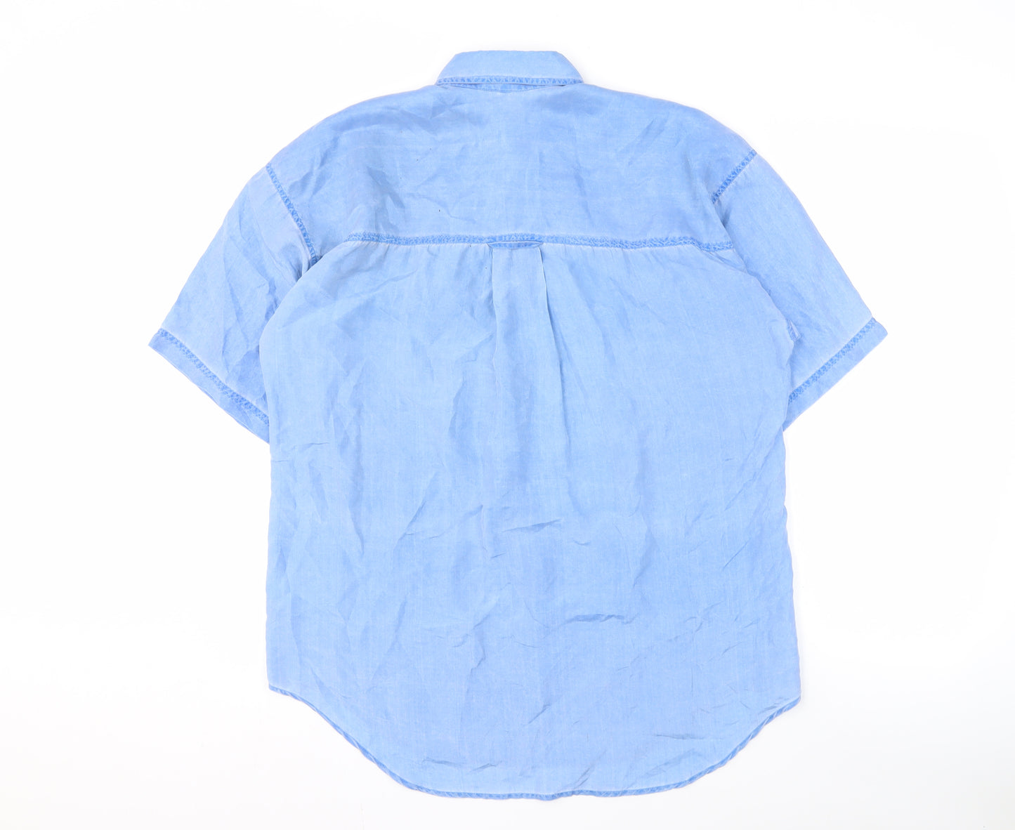 Faconi Men's Blue Silk Short Sleeve Shirt - Size S
