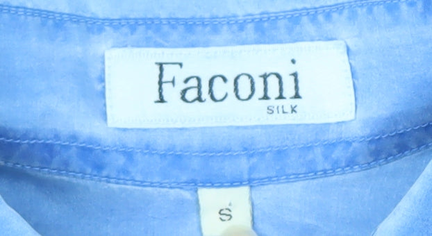 Faconi Men's Blue Silk Short Sleeve Shirt - Size S