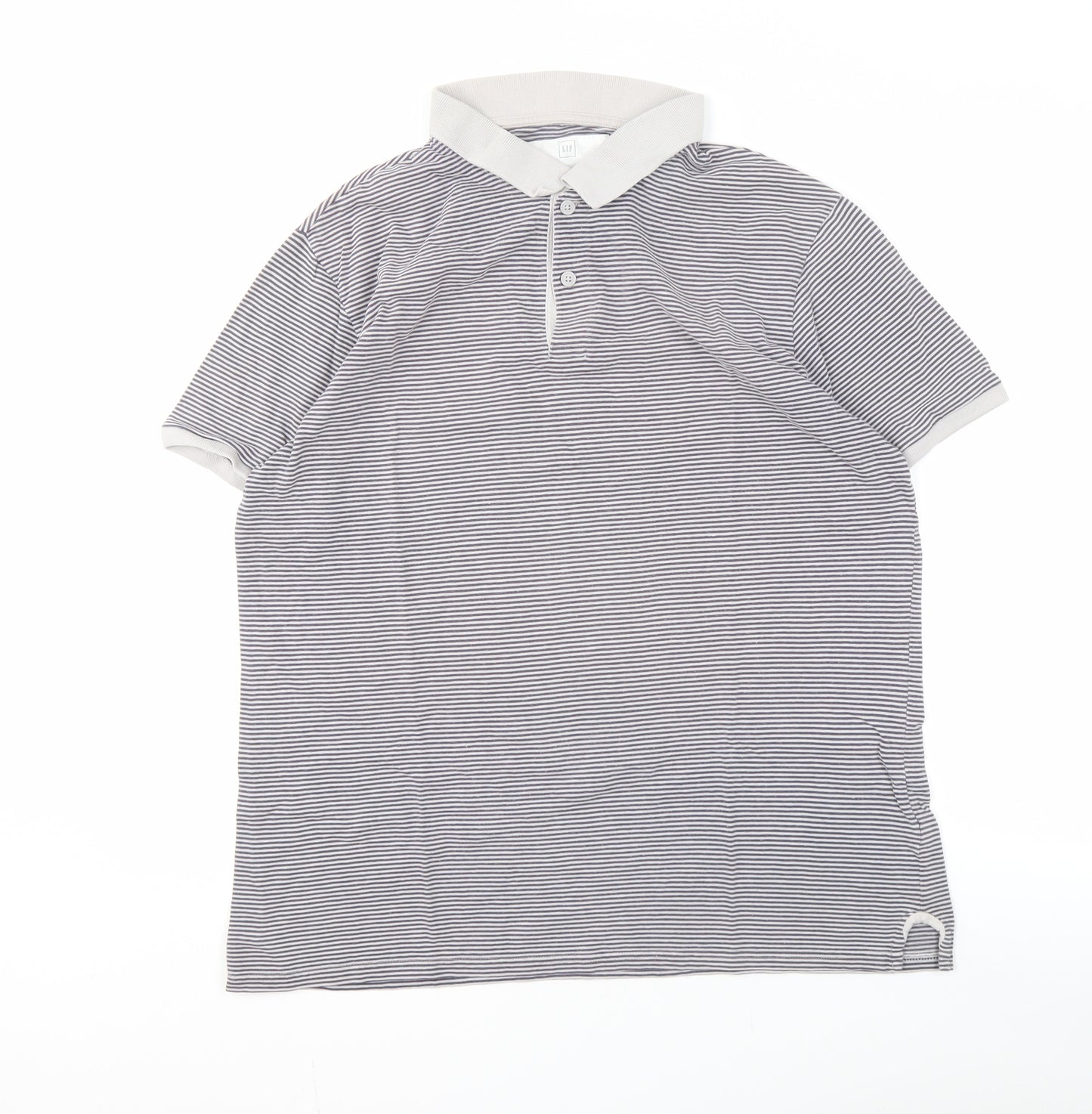 Gap Men’s Grey Striped Polo Shirt L