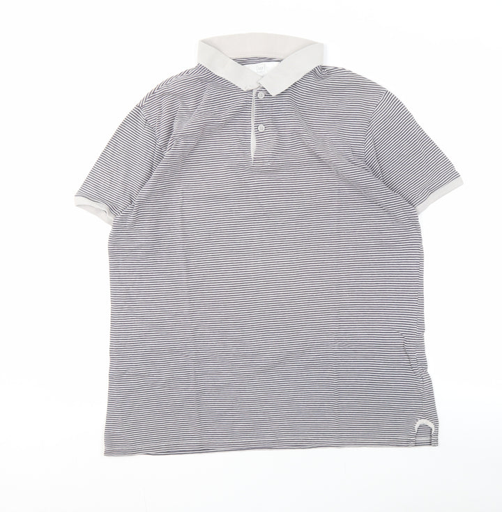 Gap Men’s Grey Striped Polo Shirt L