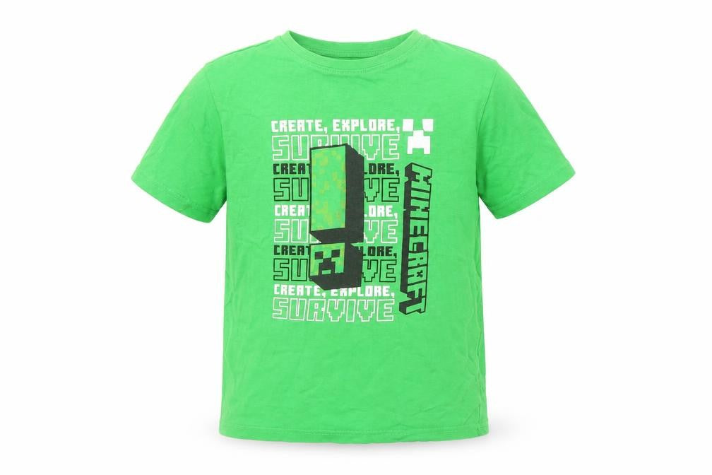 Front view of boys’ green minecraft graphic t-shirt - 10-11 years