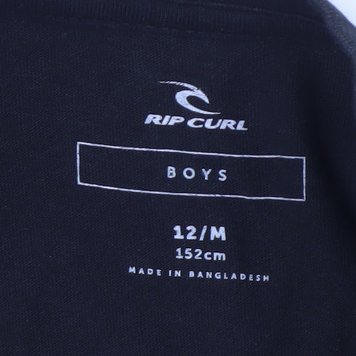 Rip Curl Boys Black Cotton T-Shirt, Size 12, Short Sleeve