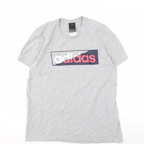 Adidas Men's Grey M Logo T-Shirt, Cotton, Graphic Print