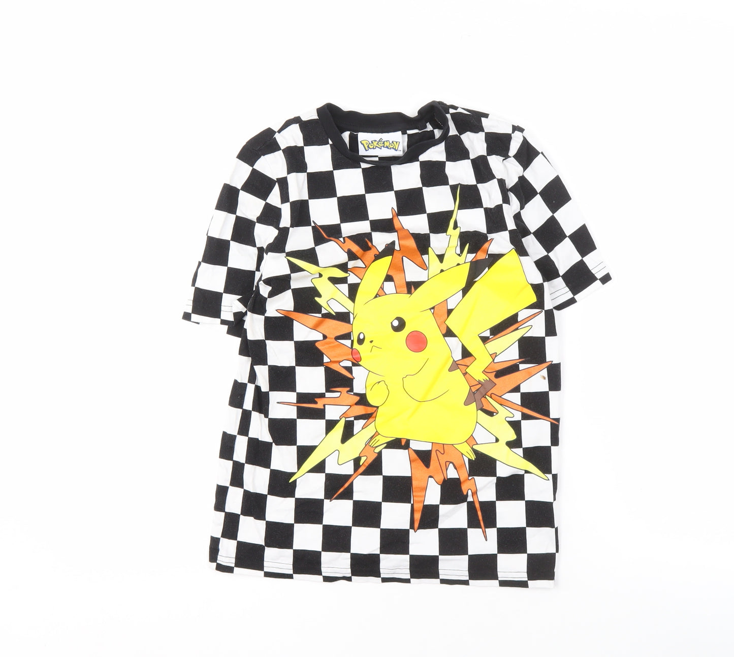 Pokémon Boys Black Check T-Shirt with Pikachu Print 9-10 Years