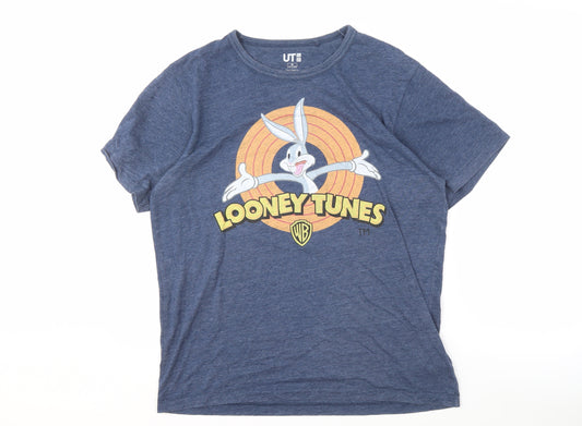 Front view of Uniqlo Men's Blue Looney Tunes Graphic T-Shirt M