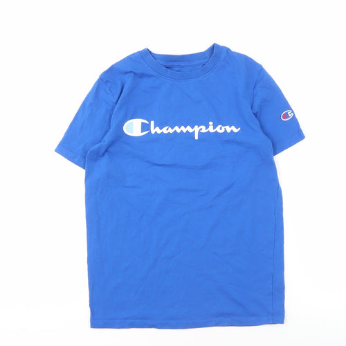Champion Boys Blue Logo T-Shirt, Size L, Crew Neck, Casual