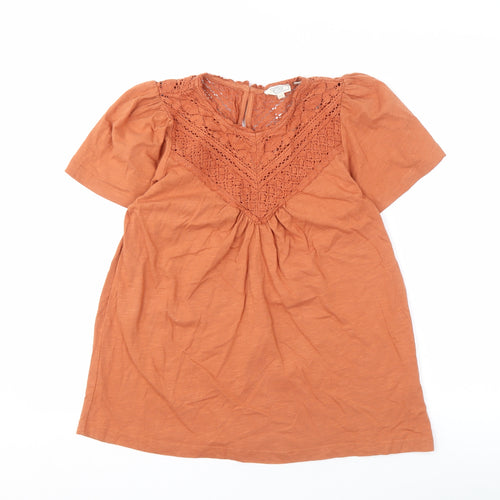 Fat Face Women's Orange Short Sleeve Crochet Blouse Size 8