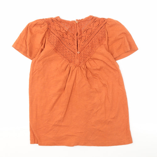 Fat Face Women's Orange Short Sleeve Crochet Blouse Size 8