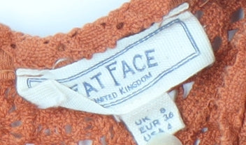 Fat Face Women's Orange Short Sleeve Crochet Blouse Size 8