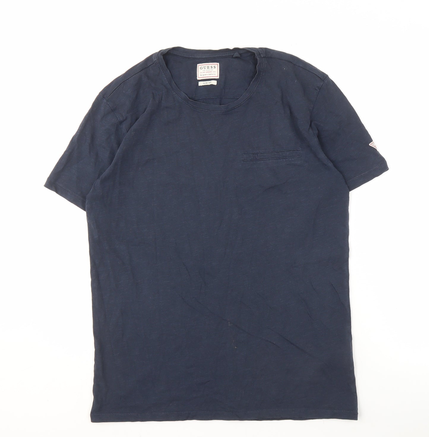 Guess Men's Blue Slim Fit Crew Neck T-Shirt Medium
