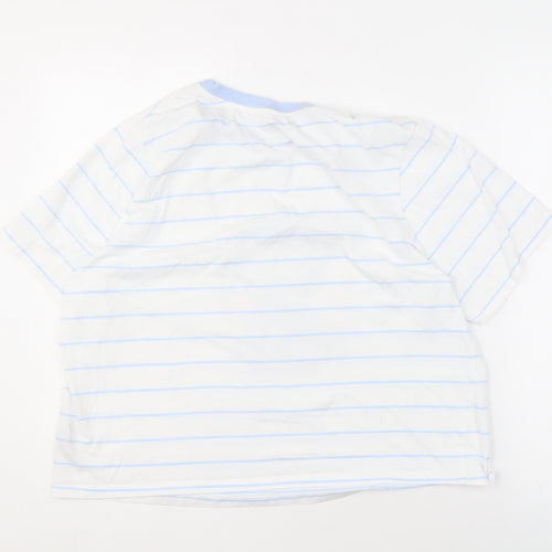 Disney Stitch Unisex T-Shirt L White Striped Cartoon Crew