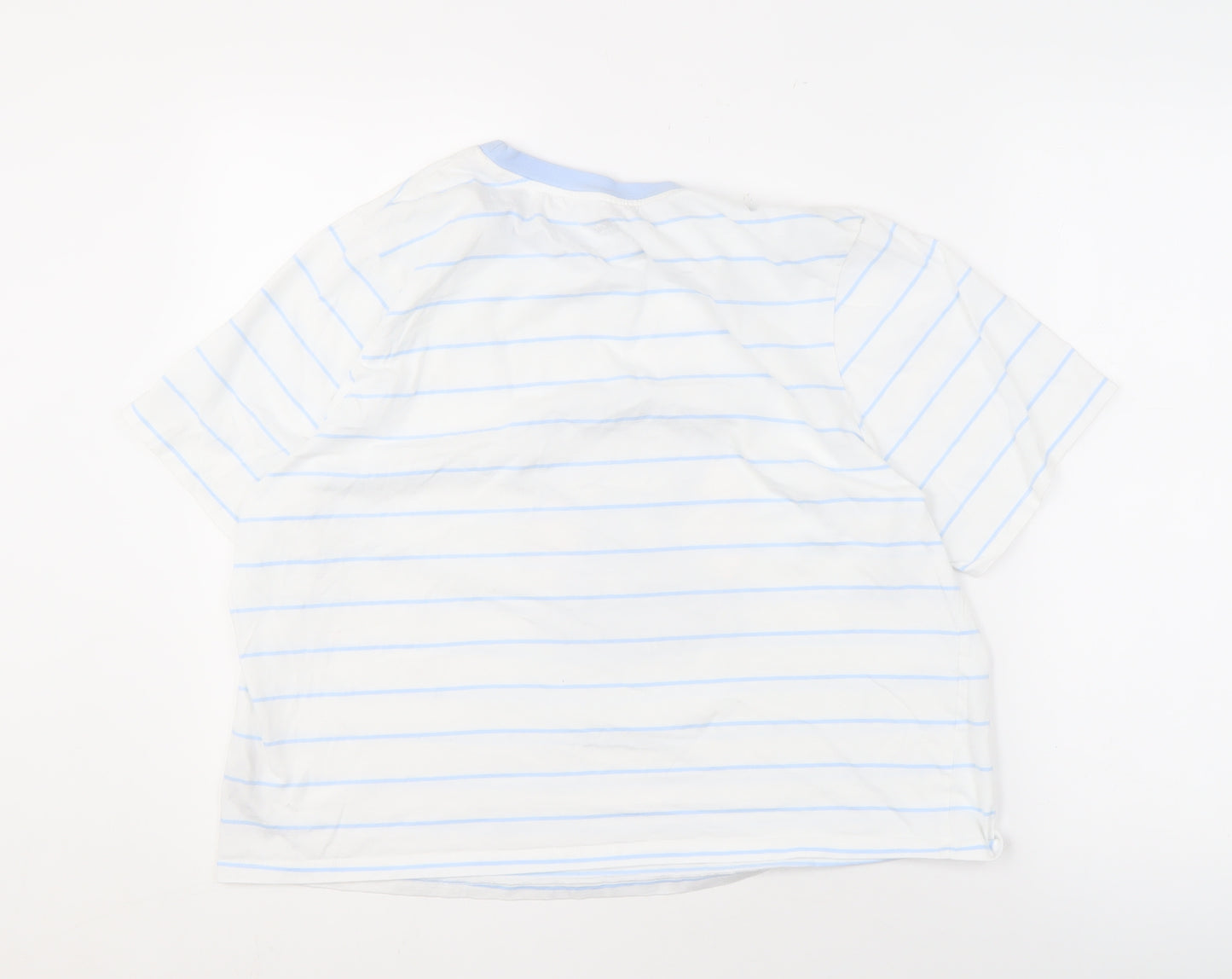 Disney Stitch Unisex T-Shirt L White Striped Cartoon Crew