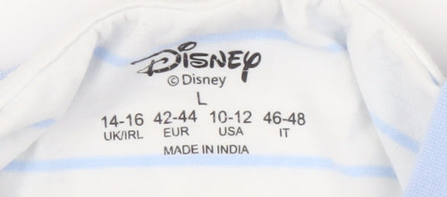 Disney Stitch Unisex T-Shirt L White Striped Cartoon Crew