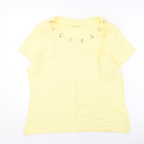 Damart Women's Yellow Cotton Scoop Neck T-Shirt - Size L