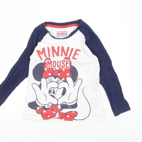 Minnie Mouse Girls White & Blue T-Shirt, Long Sleeve, 4 Years