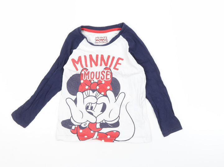 Minnie Mouse Girls White & Blue T-Shirt, Long Sleeve, 4 Years