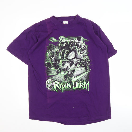 Super Men's Purple Graphic T-Shirt L Motorcycle Style