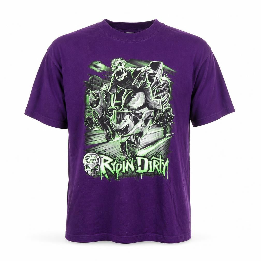 Super Men's Purple Graphic T-Shirt L Motorcycle Style