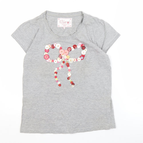 Ellisborough Women's Grey T-Shirt, Size M, Button Accent