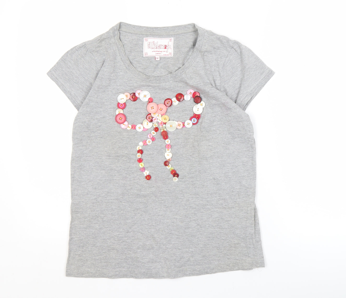 Ellisborough Women's Grey T-Shirt, Size M, Button Accent