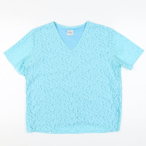 TIGI Women's Blue Lace V-Neck T-Shirt Size 14