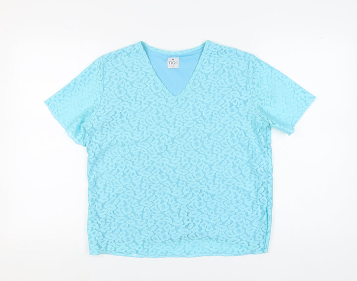 TIGI Women's Blue Lace V-Neck T-Shirt Size 14