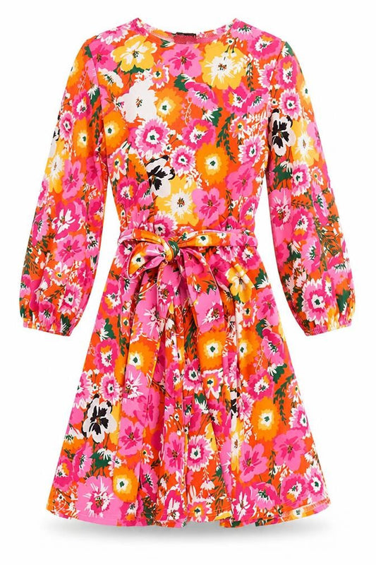 Front view of Boohoo Women’s Floral A-Line Dress, size UK 8, Multicoloured