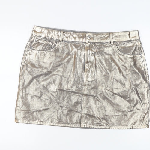 Marks and Spencer Women's Gold Mini Denim Skirt, Size 20