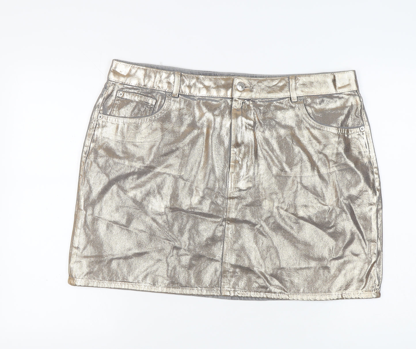 Marks and Spencer Women's Gold Mini Denim Skirt, Size 20
