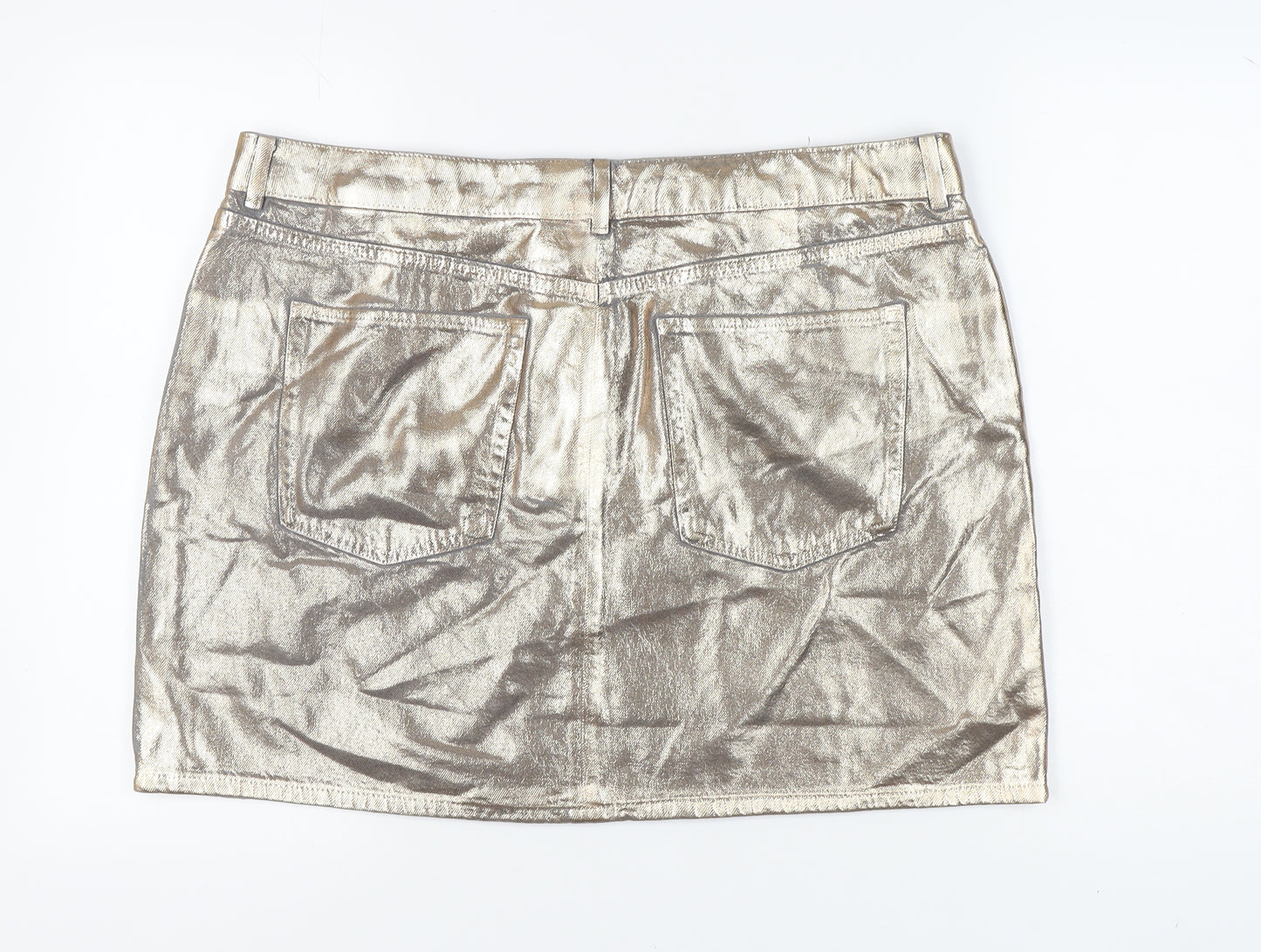 Marks and Spencer Women's Gold Mini Denim Skirt, Size 20