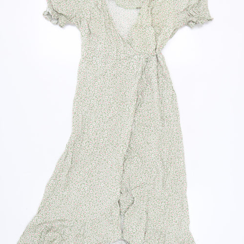 Monsoon Women's Green Floral Wrap Dress Size 8