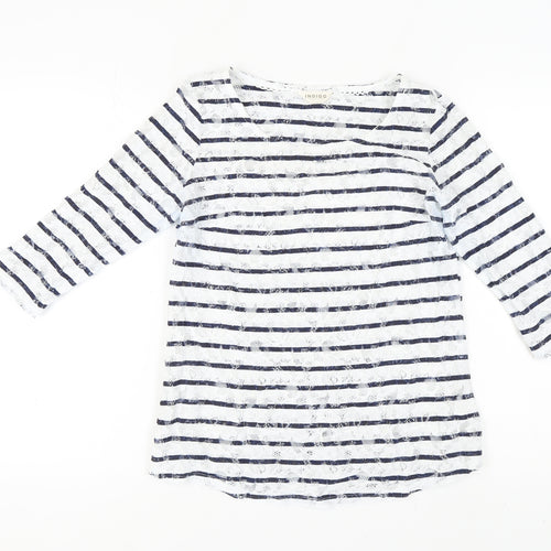 Marks and Spencer Women's White Striped 3/4 Top Size 10