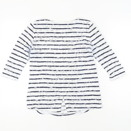 Marks and Spencer Women's White Striped 3/4 Top Size 10
