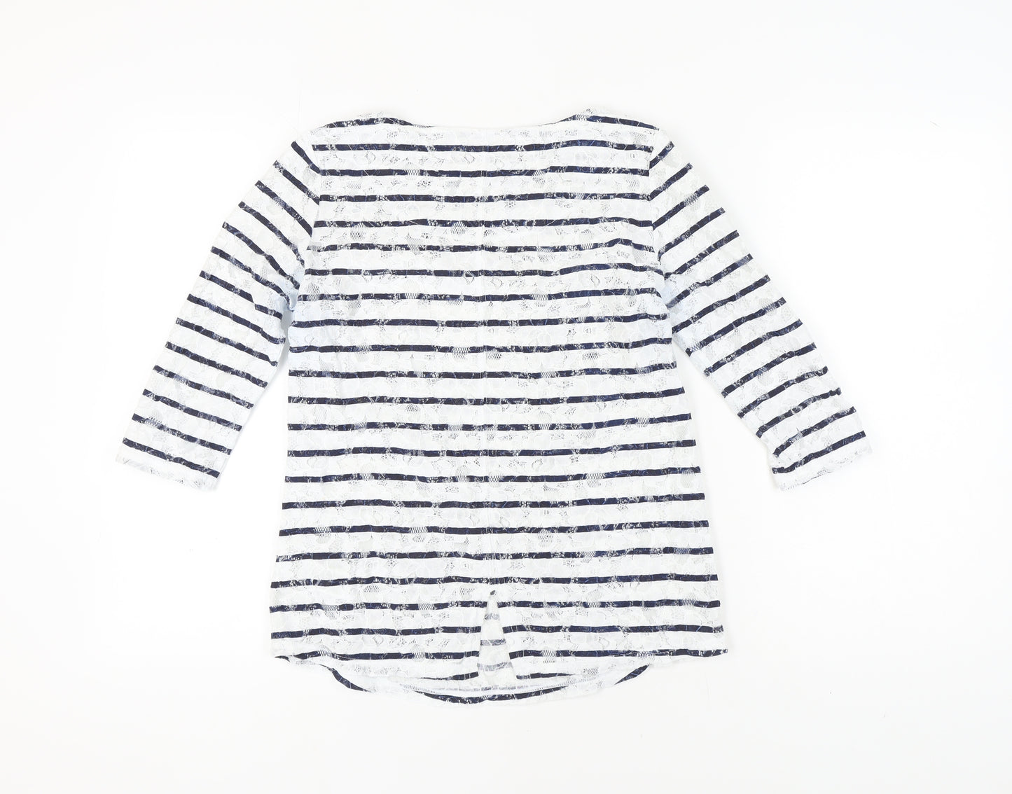 Marks and Spencer Women's White Striped 3/4 Top Size 10
