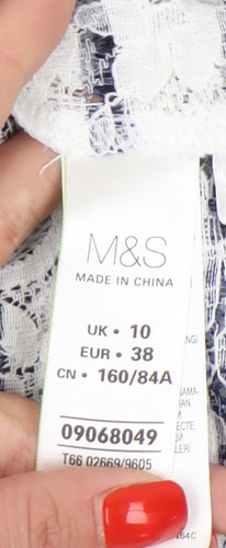 Marks and Spencer Women's White Striped 3/4 Top Size 10