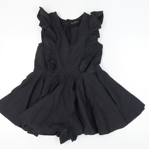 PrettyLittleThing Women’s Black Playsuit Size 8, V-Neck, Ruffle