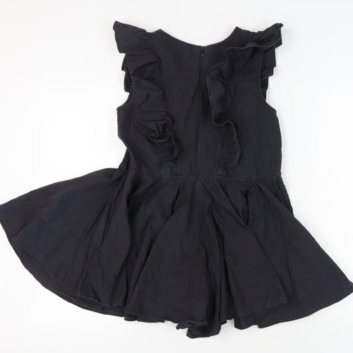 PrettyLittleThing Women’s Black Playsuit Size 8, V-Neck, Ruffle