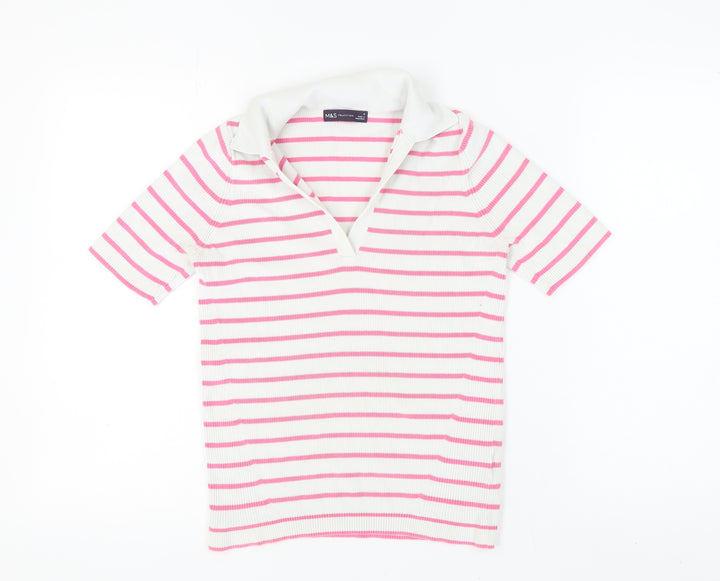 Marks and Spencer Women's Multicoloured Striped Polo - Size S