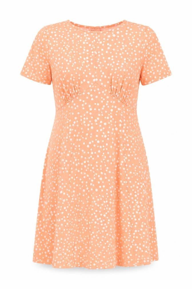 Front view of ASOS Women's Orange Polka Dot Dress, size 12