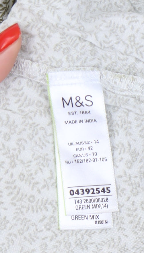 Marks and Spencer Women's Green Floral Blouse Size 14